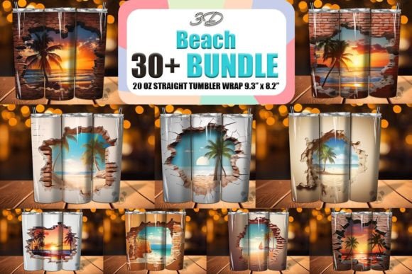3D Beach Cracked Hole Tumbler Bundle