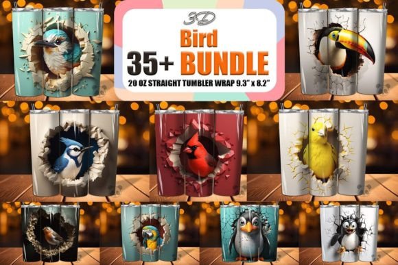 Birds Cracked Hole 3D Tumbler Bundle: Elevating Sublimation Designs with Depth and Detail