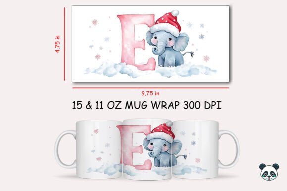 Christmas Baby Letter E Elephant Mug Wrap