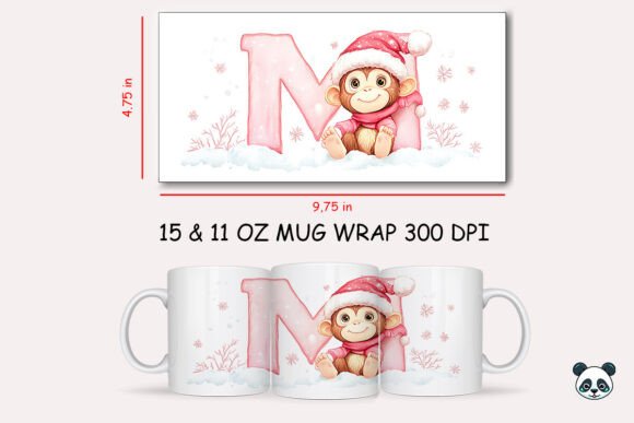 Christmas Baby Letter M with Monkey Mug Wrap