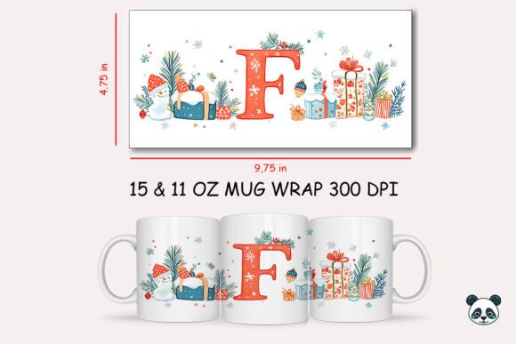 Christmas Letter F Mug Wrap Sublimation Guide
