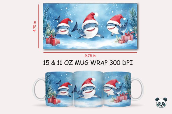 Christmas Shark Mug Wrap: A Bold 3D Sublimation Design