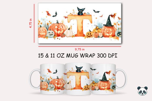 Creating Spooky Personalized Mugs with Halloween Letter T Mug Wrap Sublimation 2