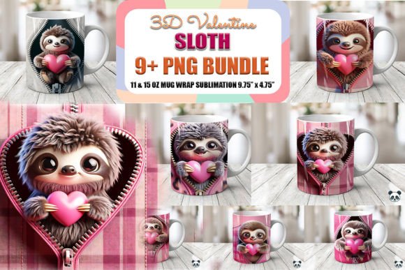 Cute Sloth 3D Zipper Valentine Mug Wrap