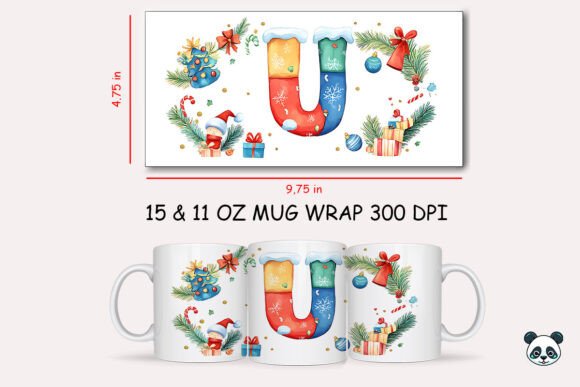 Evaluating the Christmas Letter U Mug Wrap Sublimation Design