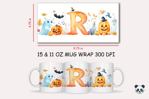 Halloween Letter R Mug Wrap Sublimation Design