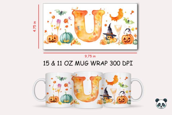 Halloween Letter U Mug Wrap Sublimation Design