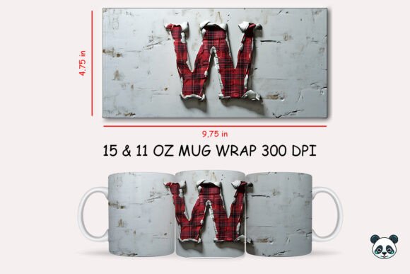 Red Plaid 3D Letter W Mug Wrap: Elevating Sublimation Designs with Depth and Style