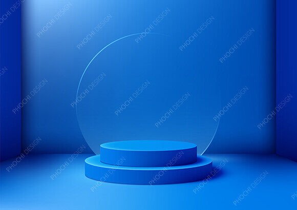 Strategic Visual Positioning with a 3D Blue Podium with a Transparent Circle