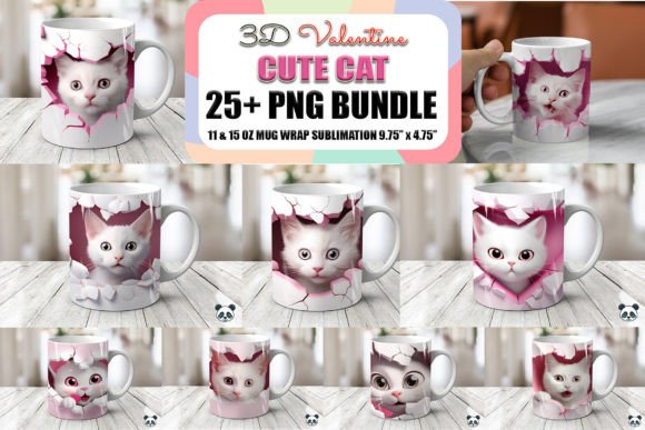 Transform Your Valentine’s Day Merch with the Pink Valentine Cat 3D Mug Wrap Bundle